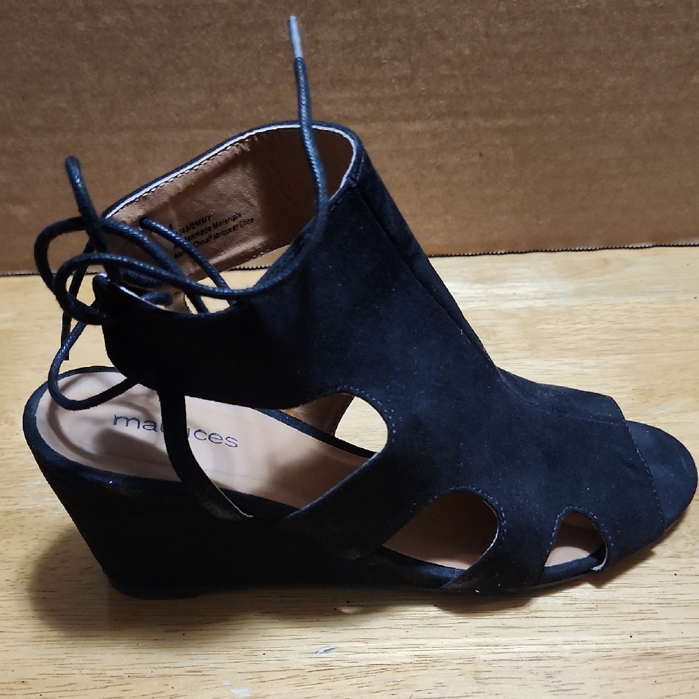 Maurices Black Suede Cutout Lace-Up Wedge Sandals